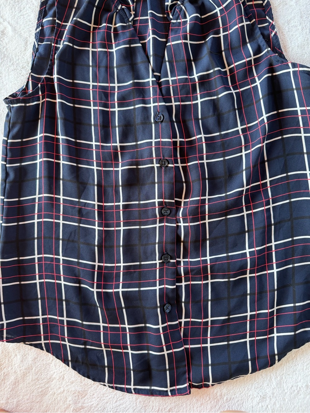 Banana Republic Navy Plaid Sleeveless Button-Front Top Size XS - Picture 2 of 8